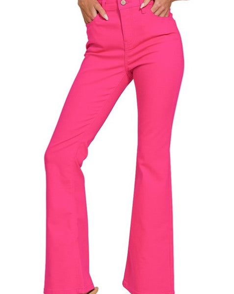 Copy of High Rise Stretchy Bootcut Jean - PINK