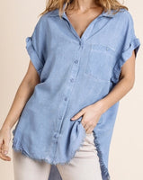 Washed Button Up Short Sleeve Top *4//COLORS*