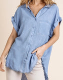 Washed Button Up Short Sleeve Top *4//COLORS*