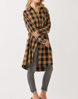 Camel & Black Plaid Long Flannel