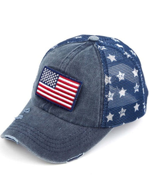 American Flag Cap w/ Star Mesh