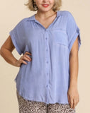 Washed Button Up Short Sleeve Top *4//COLORS*
