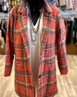 Coral Plaid Coat