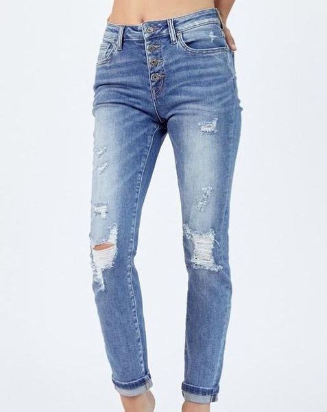 Button Fly Jeans Med Wash