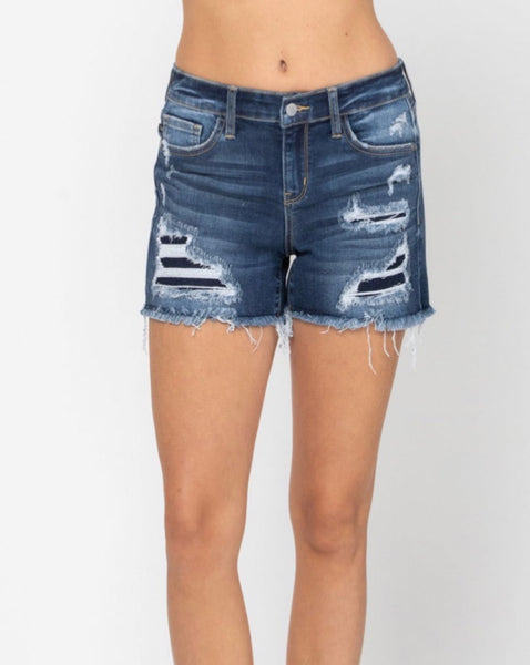 JB Patched Shorts - Dark Wash