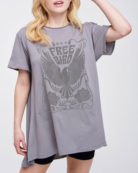 Free Bird Vintage Graphic Tunic - CHARCOAL