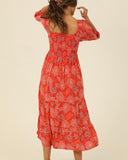 Red Print Midi Dress