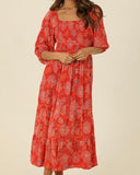 Red Print Midi Dress
