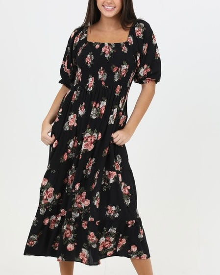 Black Print Midi Dress