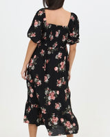 Black Print Midi Dress