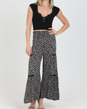 Tiered Cactus Print Pants - Black