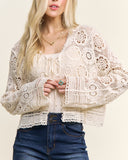 Crochet Long Sleeve Cardigan- Natural