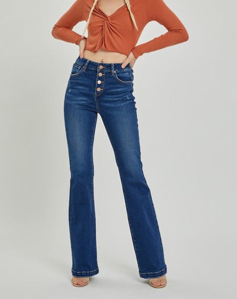 Dark Wash Button Fly Bootcut Jeans