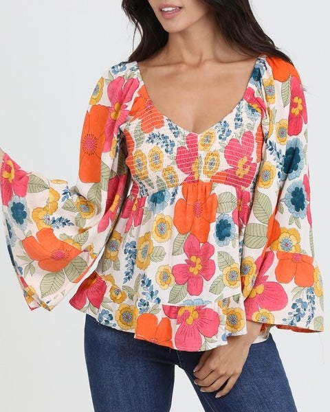 Boho Floral Print Blouse