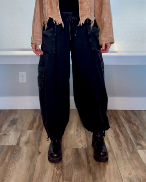 Washed Gauze Slouchy Pant - BLACK