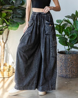 Washed Gauze Slouchy Pant - BLACK