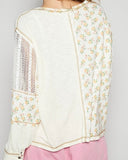 V-Neck Mixed Fabric Top - Eggshell