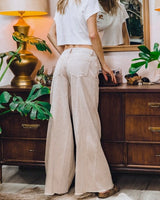 Low Rise Wide Leg Jean - Beige