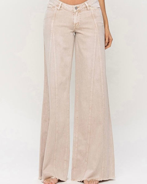 Low Rise Wide Leg Jean - Beige