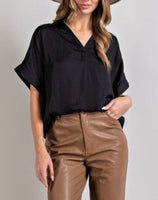 Black V-Neck Short Sleeve Blouse
