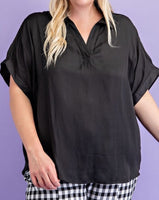 Black V-Neck Short Sleeve Blouse