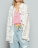 Crochet Button Down Cardigan - Off White