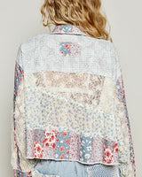 Mixed Fabric Button Down - Blue