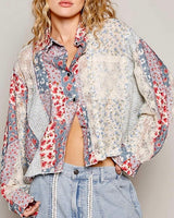 Mixed Fabric Button Down - Blue