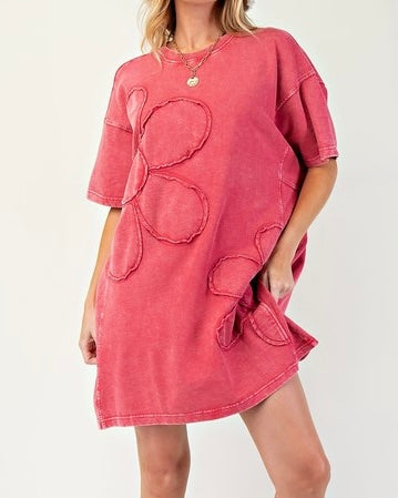 Flower Patch T-Shirt Dress - RED