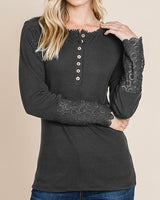 Crochet Detail Henley - Charcoal