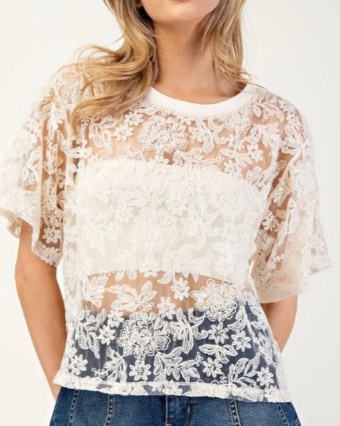 Half Sleeve Lace Top - Natural