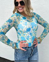 Vintage Floral Mesh Long Sleeve Top