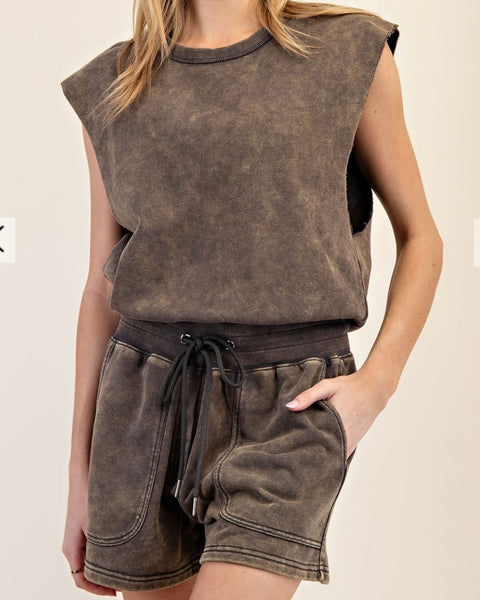 French Terry Romper in Fatigue