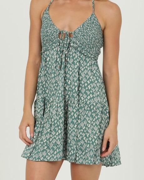 Cactus Print Halter Dress - Jade