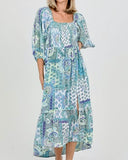 Multi Print Midi Dress - Aqua