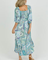 Multi Print Midi Dress - Aqua
