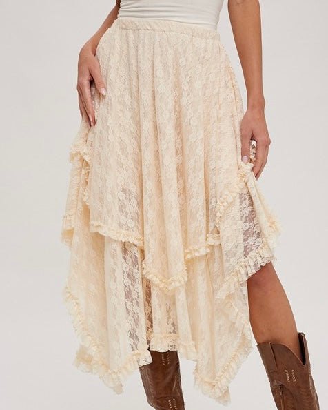 Tiered Lace Skirt - Cream