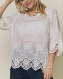 Embroidered Three Quarter Sleeve Top