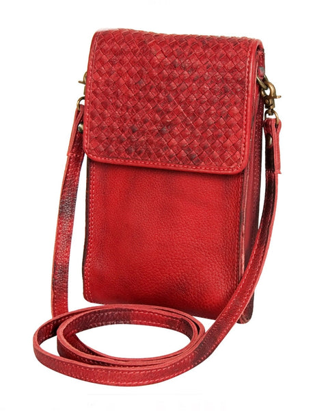Leather Cell Phone Crossbody - RED
