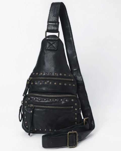 Studded Leather Sling - BLACK