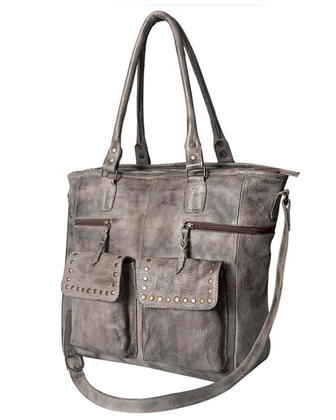 Front Pocket Leather Tote - SMOKE