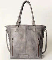 Front Pocket Leather Tote - SMOKE