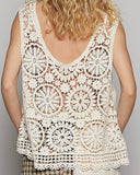 Round Neck Crochet Tank - Natural