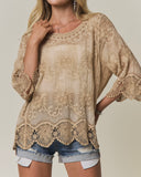 Embroidered Three Quarter Sleeve Top