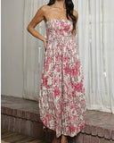 Floral Strapless Jumpsuit - Raspberry