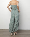 Cactus Print Strapless Jumpsuit - Sage
