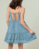 Tie Back Cactus Print Dress - Blue