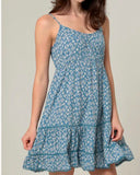 Tie Back Cactus Print Dress - Blue
