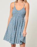 Smocked Cactus Print Dress - Blue