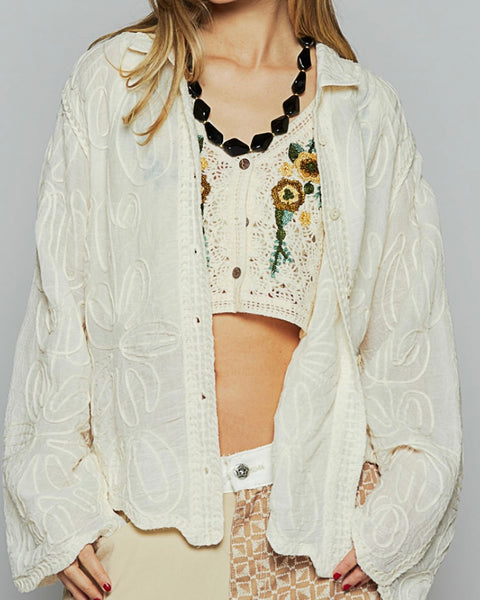Embroidered Button Down - Cream